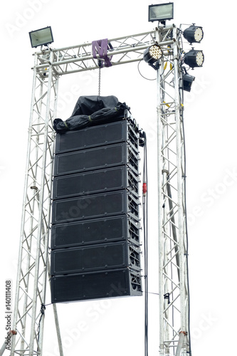 Setting up a stage lighting and sound equipment before the concert
