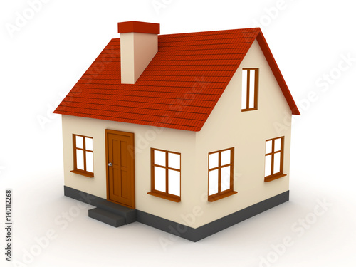 3d Little house with red roof