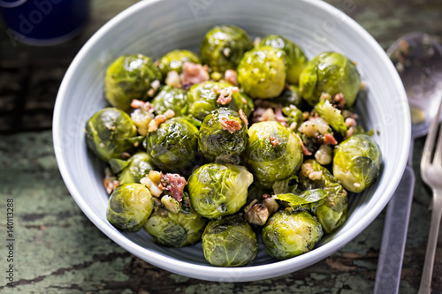 Roasted brussel sprouts with bacon