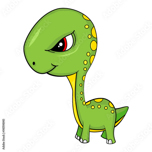 Cartoon of Green Baby Brontosaurus Dinosaur