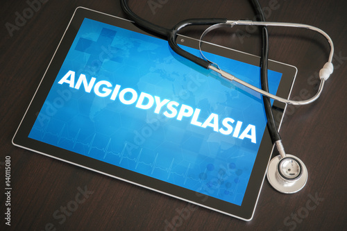 Angiodysplasia (gastrointestinal disease related) diagnosis medical concept on tablet screen with stethoscope photo