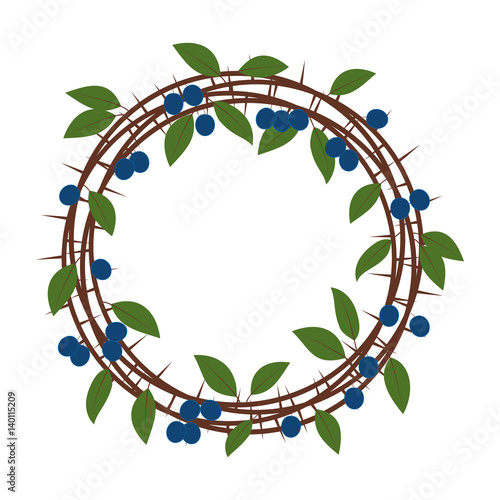 Blackthorn berries branches and leaves frame. Vector illustrations vintage design