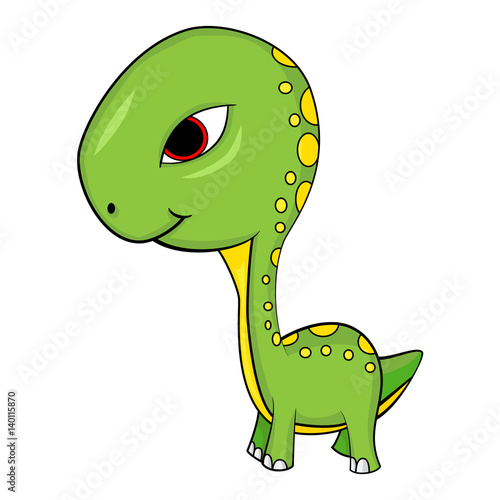Cartoon of Green Baby Brontosaurus Dinosaur