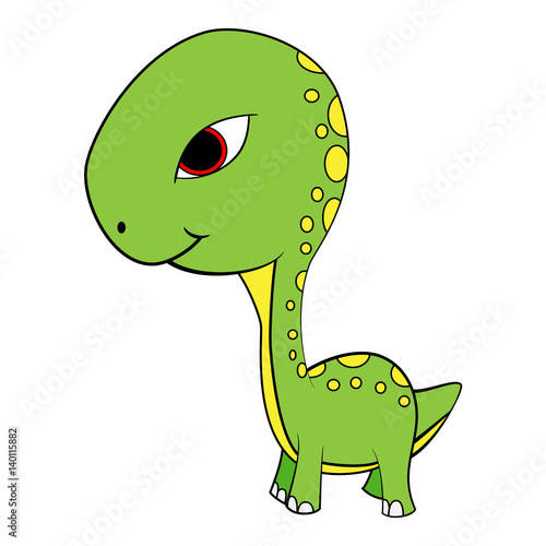 Cartoon of Green Baby Brontosaurus Dinosaur