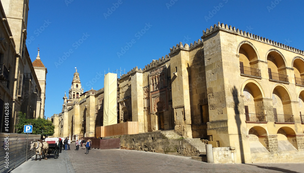 Outside the mosque of Cordoba facade, exterior view of the Mosque, Andalucia, Spain