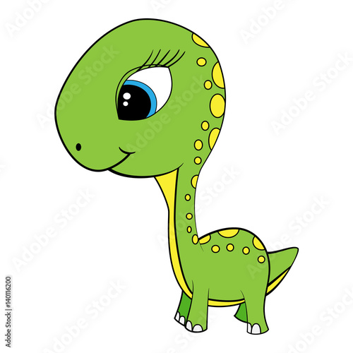 Cartoon of Green Baby Brontosaurus Dinosaur
