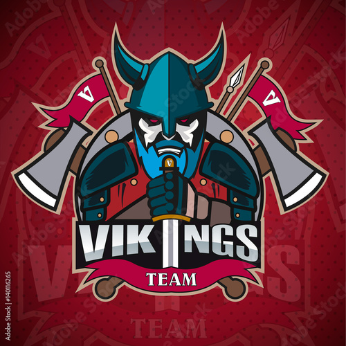 Vikings logo mascot for a team on a color background. Sport logo. Vector illustration. EPS10