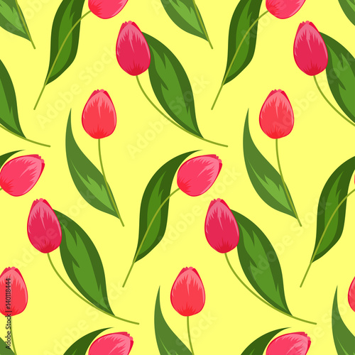 Seamless background from spring flowers. Pattern of tulips.