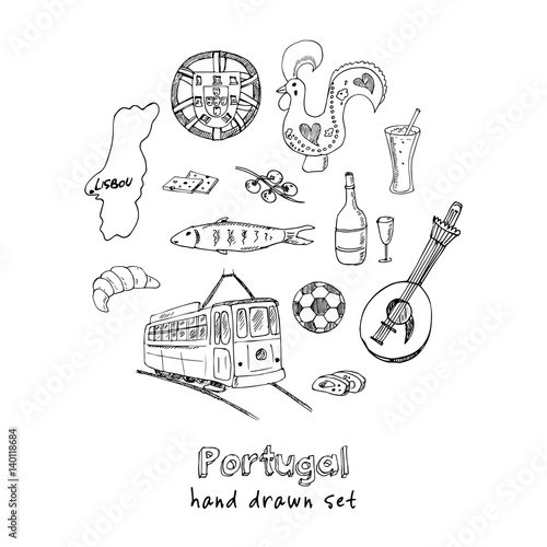 Portugal isolated elements and symbols. Hand drawn vector illustration