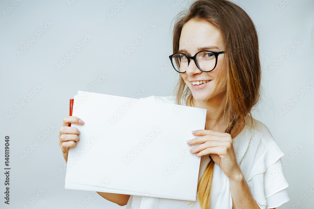 Smiling proud girl with a4 paper Smiling proud girl with a4 paper