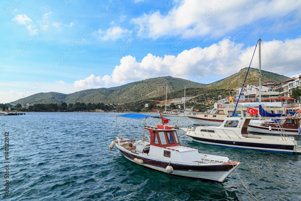 Datca sea port with fishing boat.