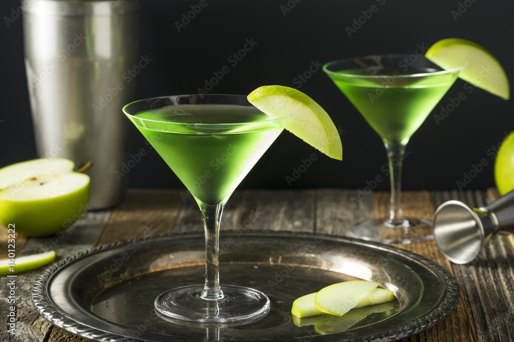 Homemade Green Alcoholic Appletini Cocktail Homemade Green Alcoholic Appletini Cocktail