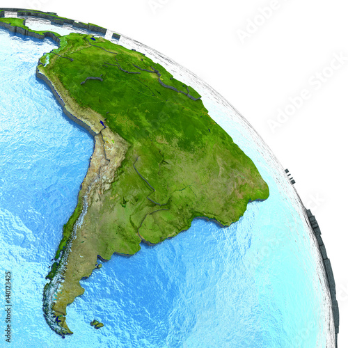 South America on model of Earth