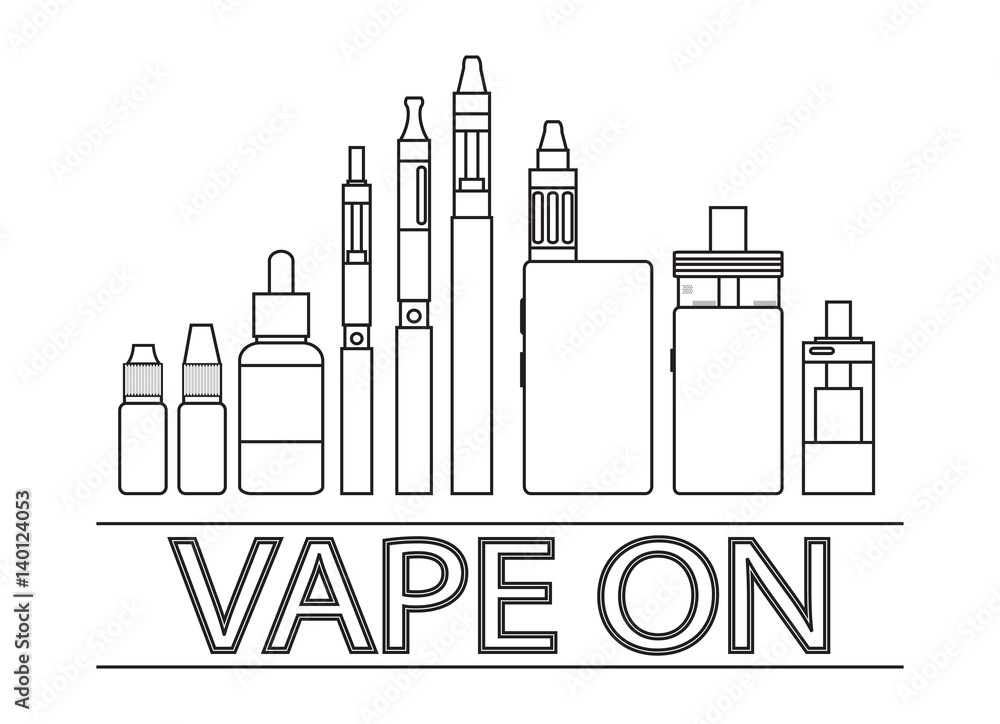Electronic cigarette.  Vector illustration of vape. Dark print on white background.