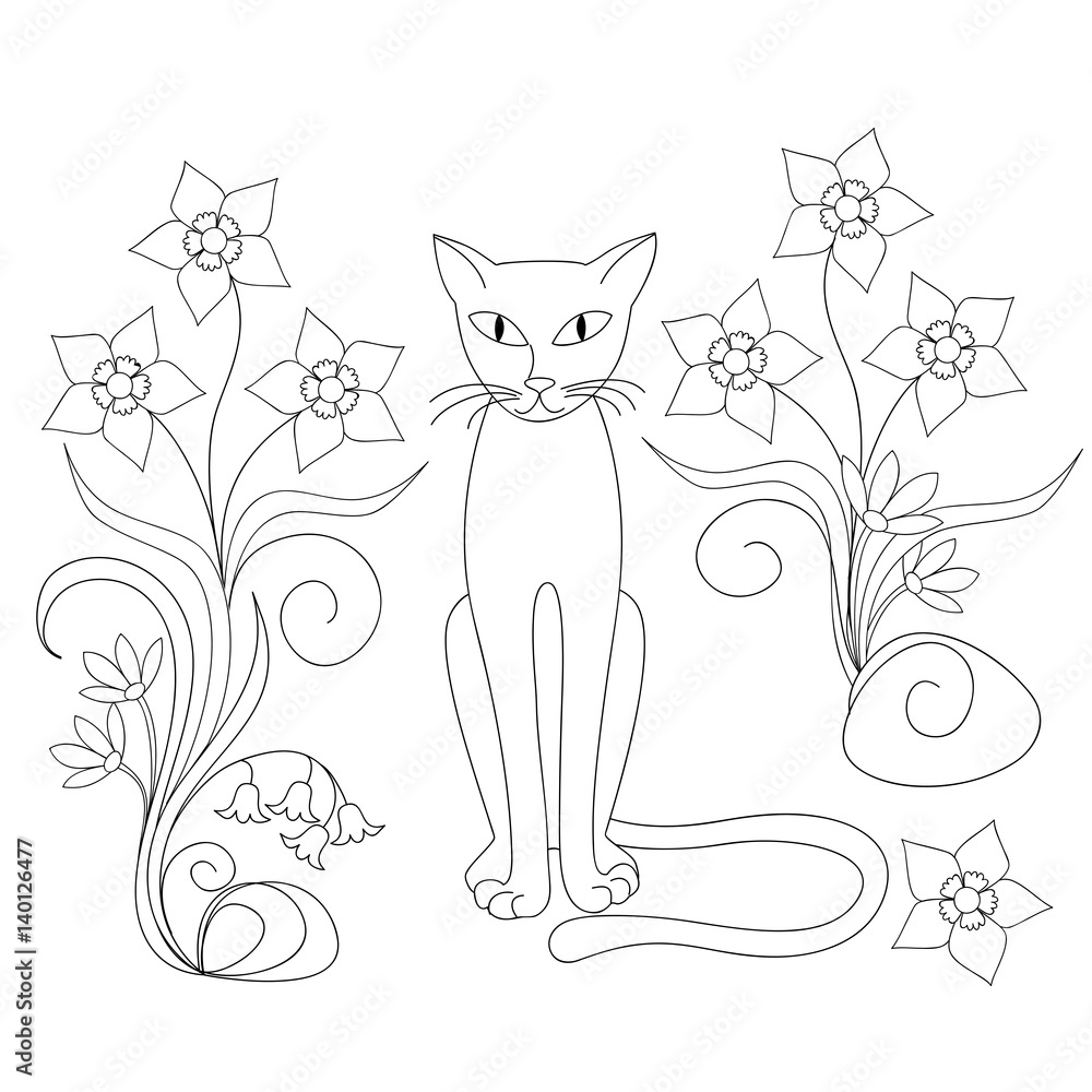 Obraz premium elegant cat and flowers