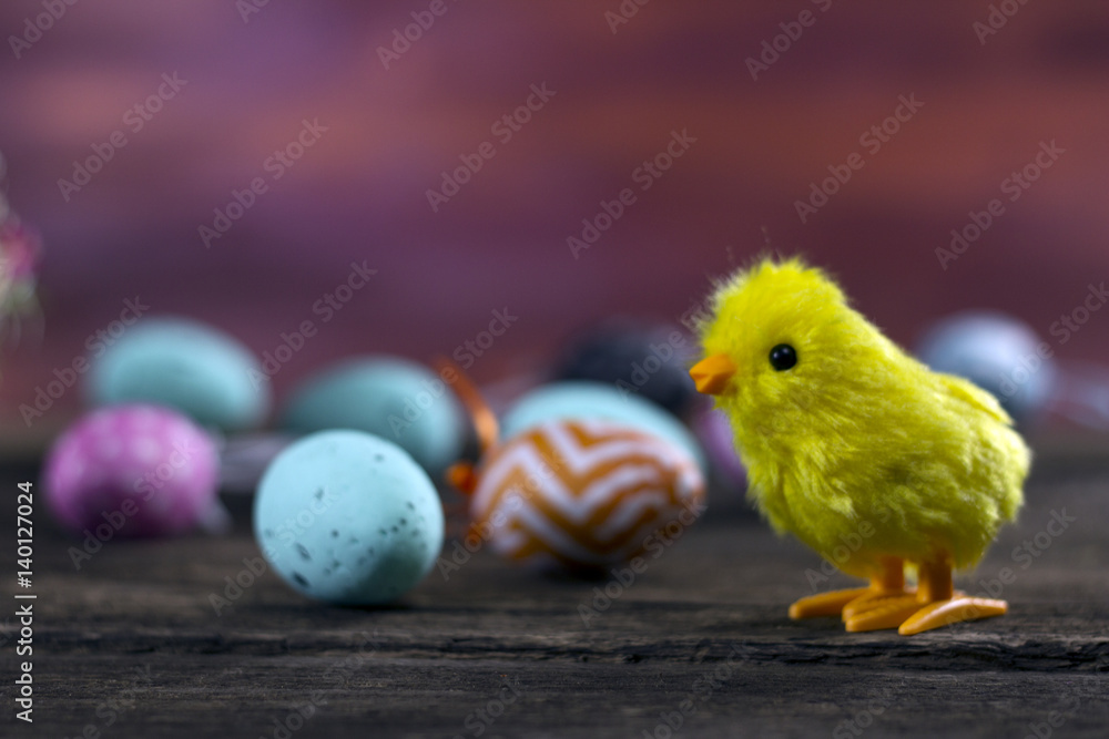 Easter theme. handmade Egg  bokeh background, place for typography, Happy Easter