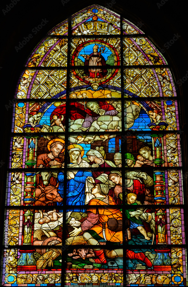 Cathedral of Seville, Stained Glass of the Adoration of the Shepherds, Andalusia, Spain