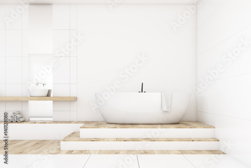 Bathroom with two mirrors, white, front