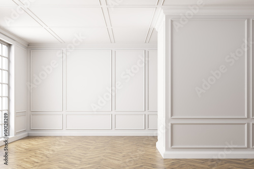 Empty white room with a window, toned