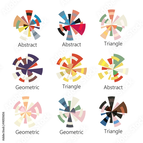 Isolated abstract colorful round shape logo of triangles set on white background, diagram icons collection, geometric elements vector illustration