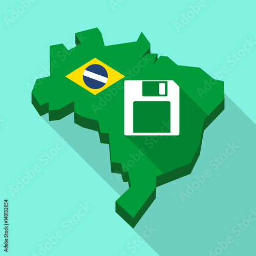 Long shadow map of Brazil with a floppy disk