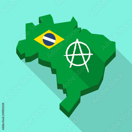 Long shadow map of Brazil with an anarchy sign