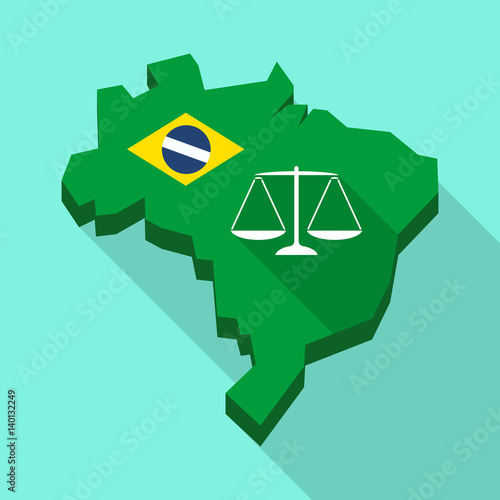 Long shadow map of Brazil with a justice weight scale sign