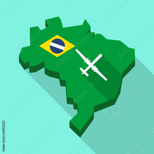 Long shadow map of Brazil with a war drone