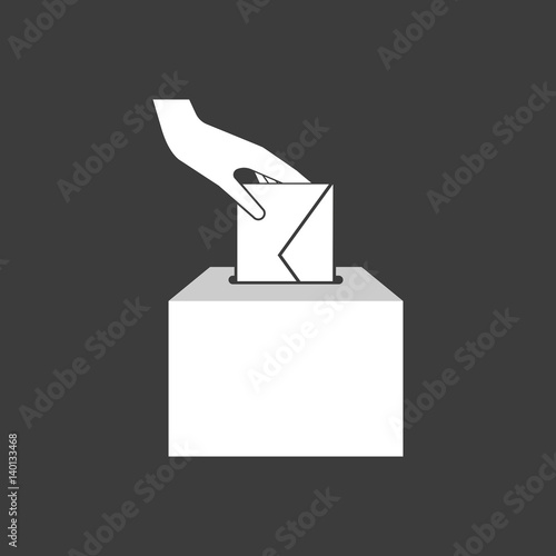 Isolated vector illustration of  a hand inserting an envelope in a ballot box