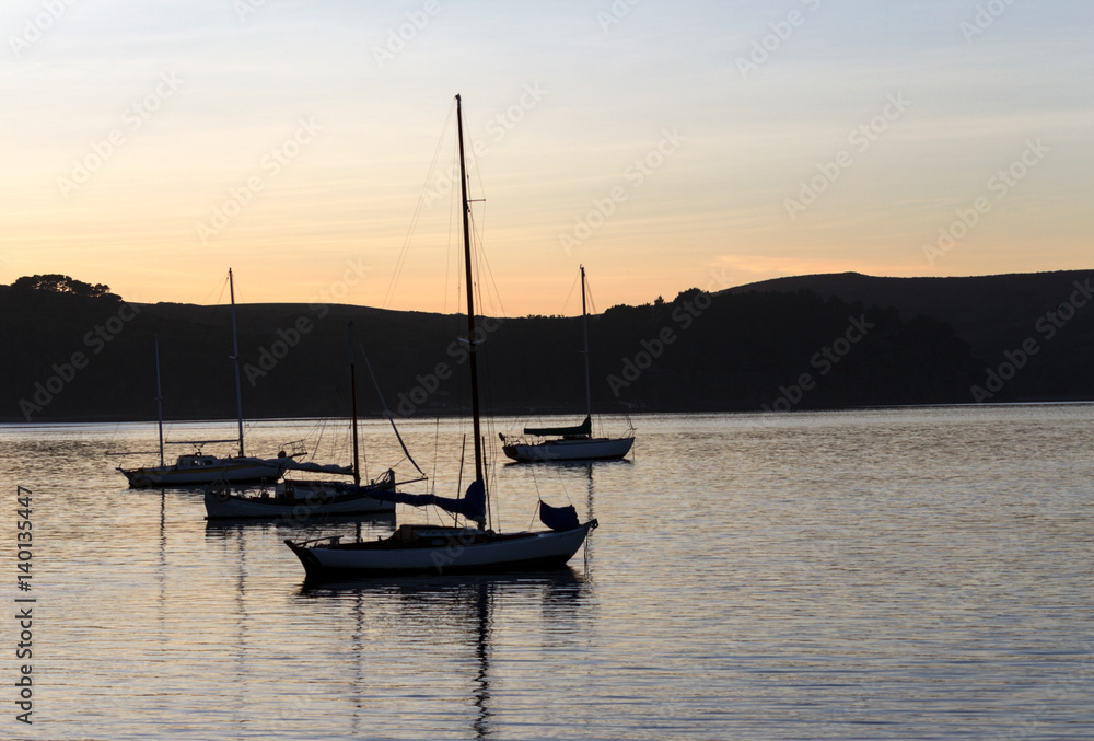 Tomales Bay Sailboats Sunset Reflections