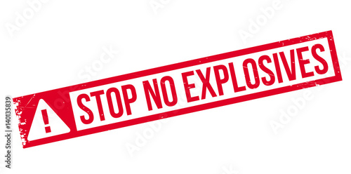 Stop No Explosives rubber stamp. Grunge design with dust scratches. Effects can be easily removed for a clean, crisp look. Color is easily changed.