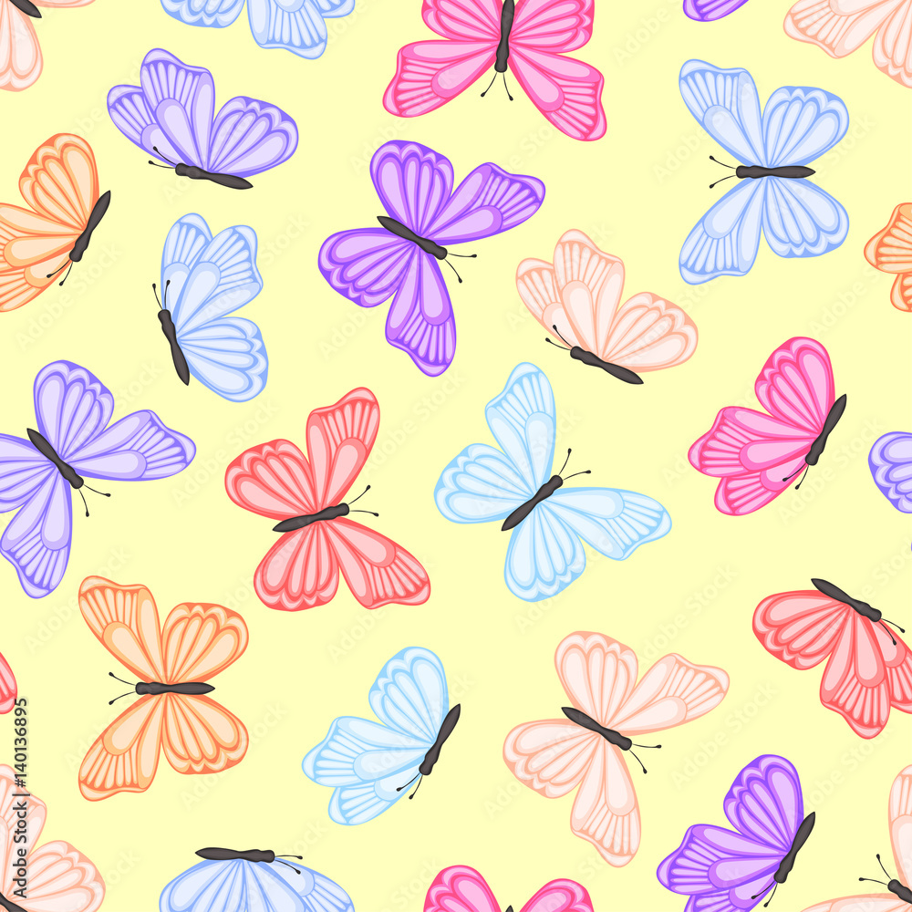 Obraz premium Seamless background of colored butterflies. Pattern.