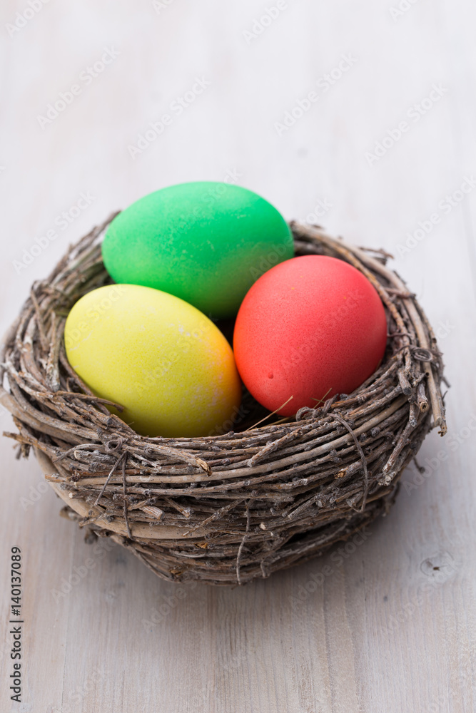 Easter eggs in the nest. Spring discount card. Easter eggs in the nest. Spring discount card.