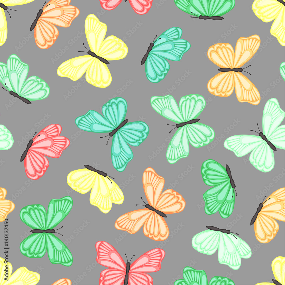 Seamless background of colored butterflies. Pattern.