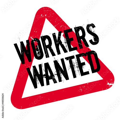 Workers Wanted rubber stamp. Grunge design with dust scratches. Effects can be easily removed for a clean, crisp look. Color is easily changed.