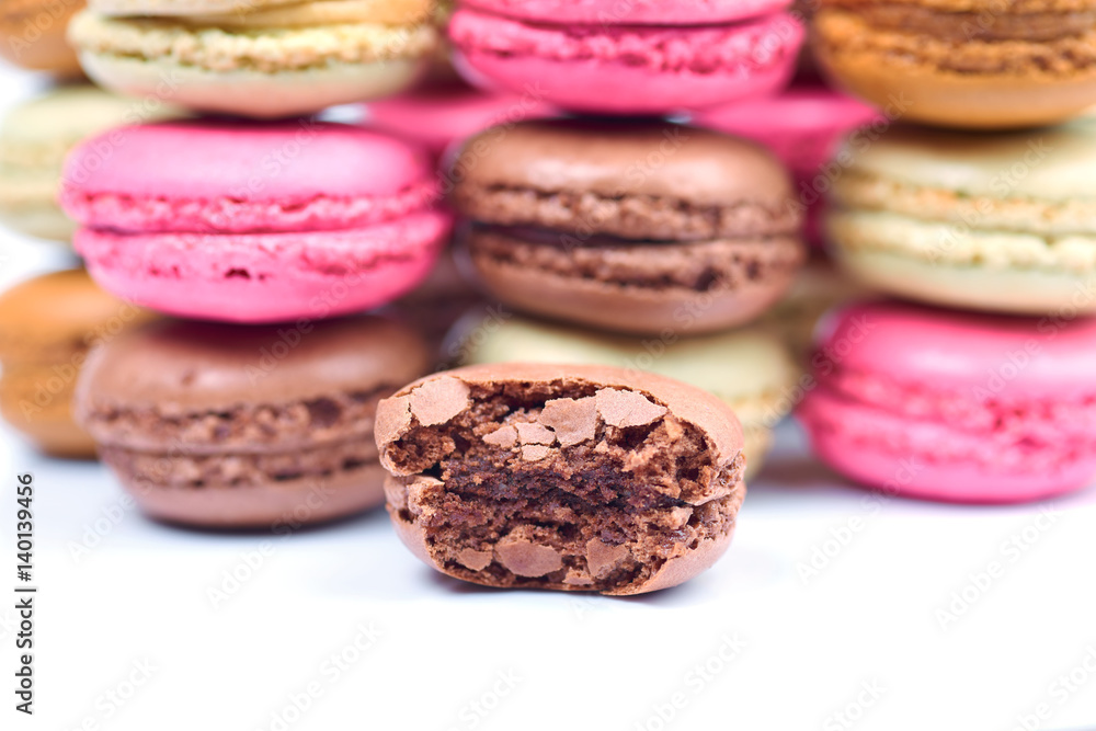 Colorful french macaroons on a white background Colorful french macaroons on a white background