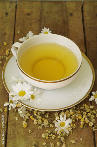 Chamomile blossoms and tea