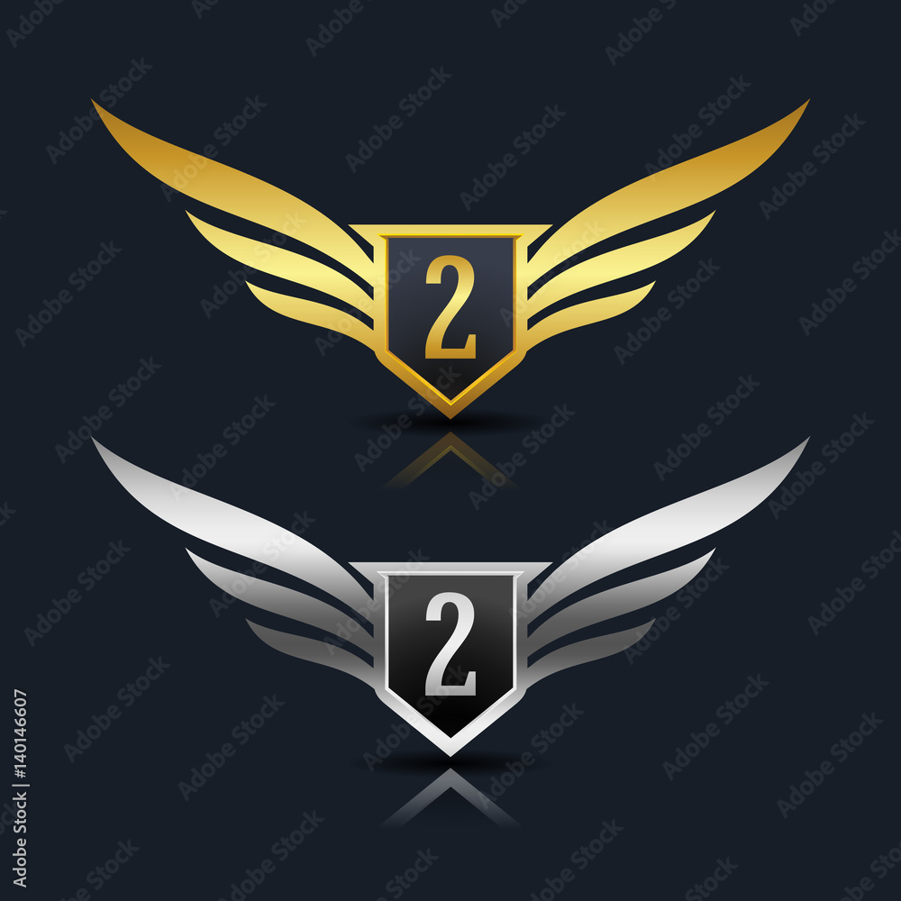 Wings Shield Number 2 Logo Template Wings Shield Number 2 Logo Template