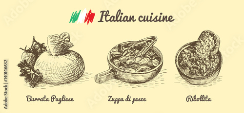 Italian menu monochrome illustration.