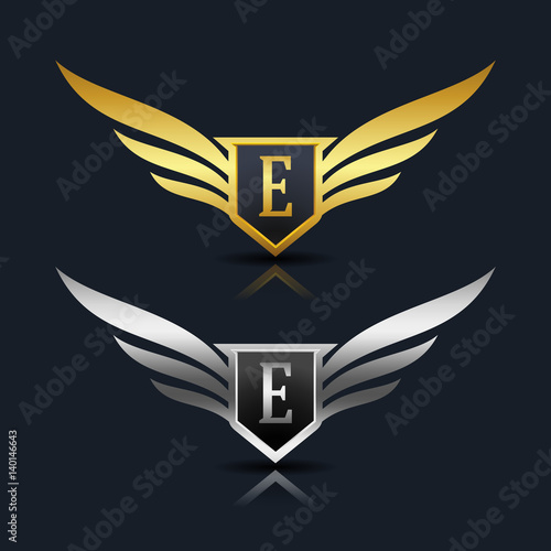 Wings Shield Letter E Logo Template  photo