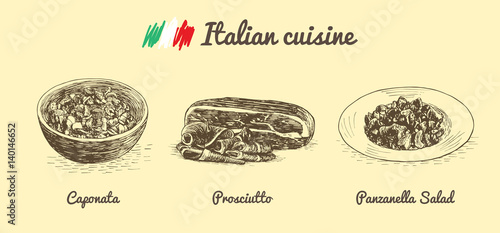 Italian menu monochrome illustration.