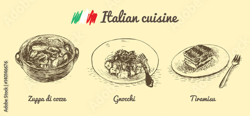 Italian menu monochrome illustration.