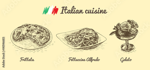Italian menu monochrome illustration.