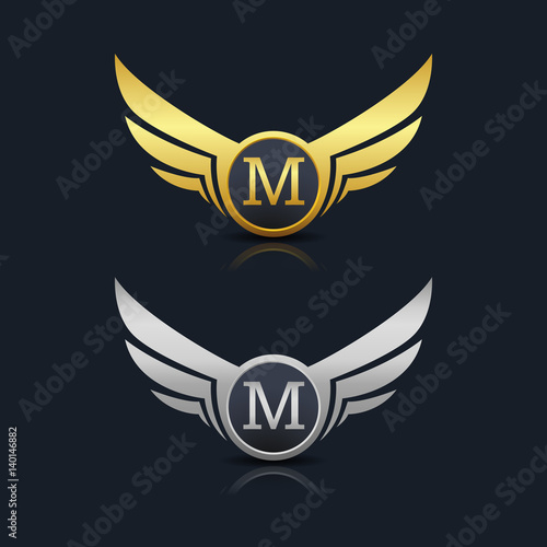 Wings Shield Letter M Logo Template 