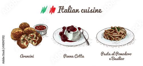 Italian menu colorful illustration.