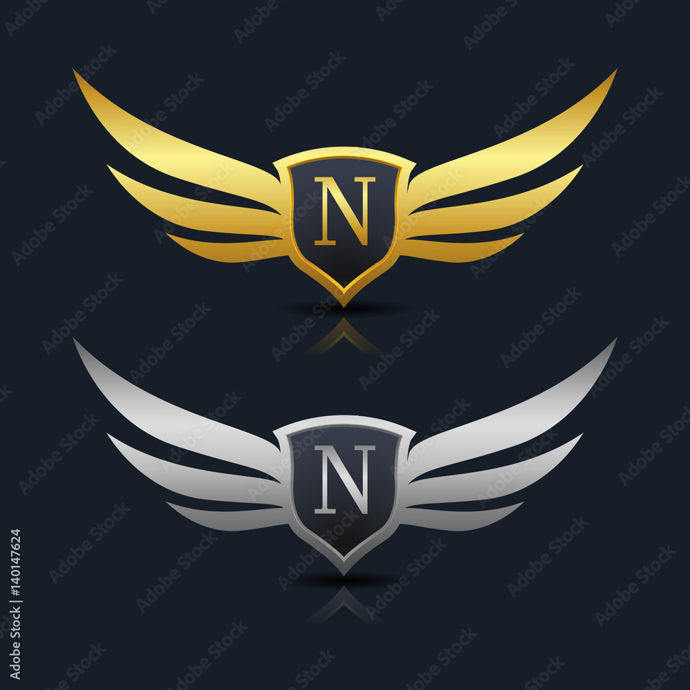 Wings Shield Letter N Logo Template 