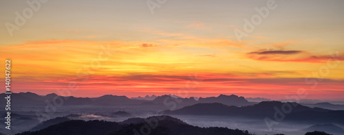 Beautiful Landscape of Sunrise with mist, sky and cloud shooting from top mountain at Phu Bo Bit, Loei, Thailand