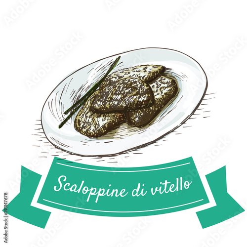 Scaloppine di vitello colorful illustration.