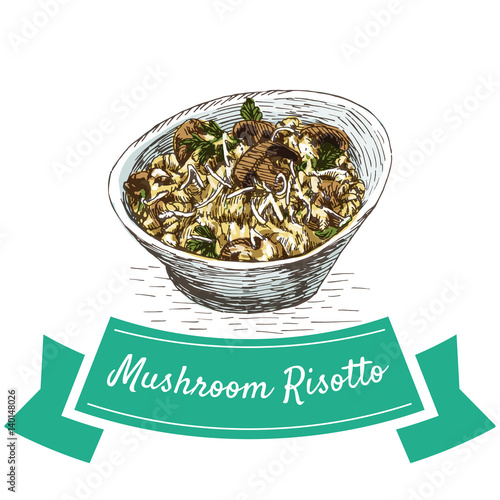 Mushroom Risotto colorful illustration.