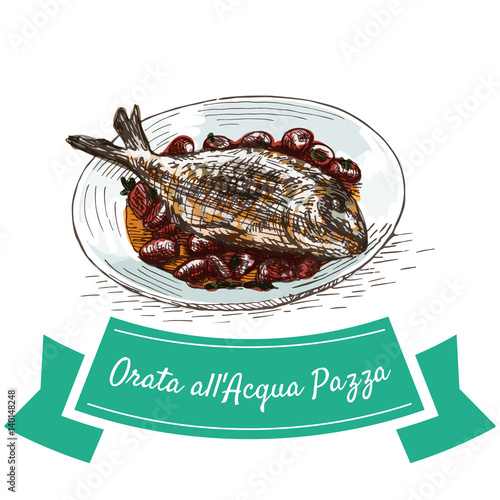 Orata all Acqua Pazza colorful illustration.